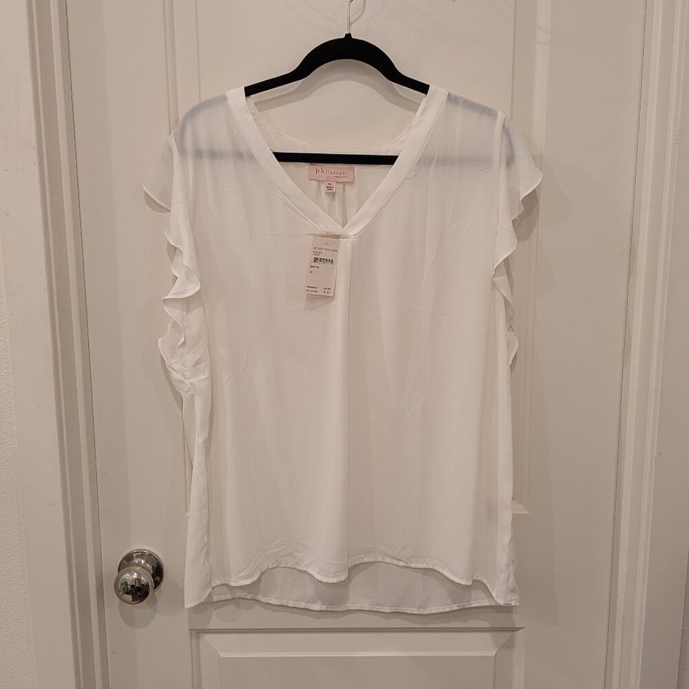 Philosophy Republic White Ruffle Sleeve V-Neck Blouse NWT XL